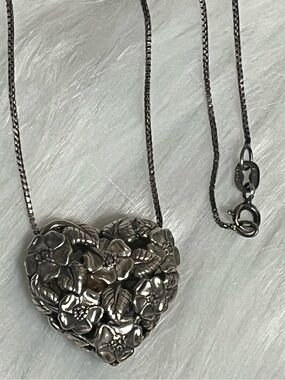 Sterling Puffy Floral Heart Necklace